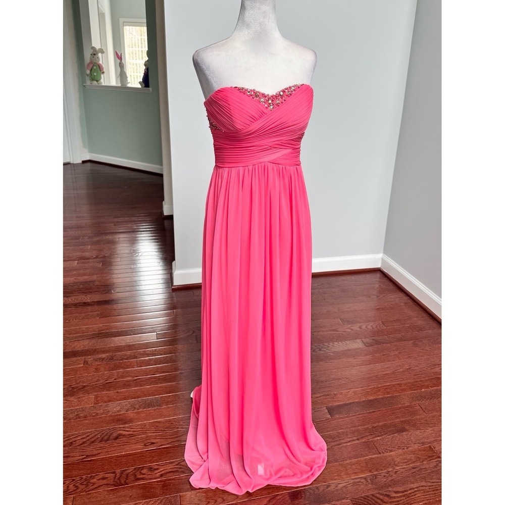 Decode 1.8 Peach Feminine Strapless Beaded Embellihsed Gown Dress Size 2 - Picture 3 of 11